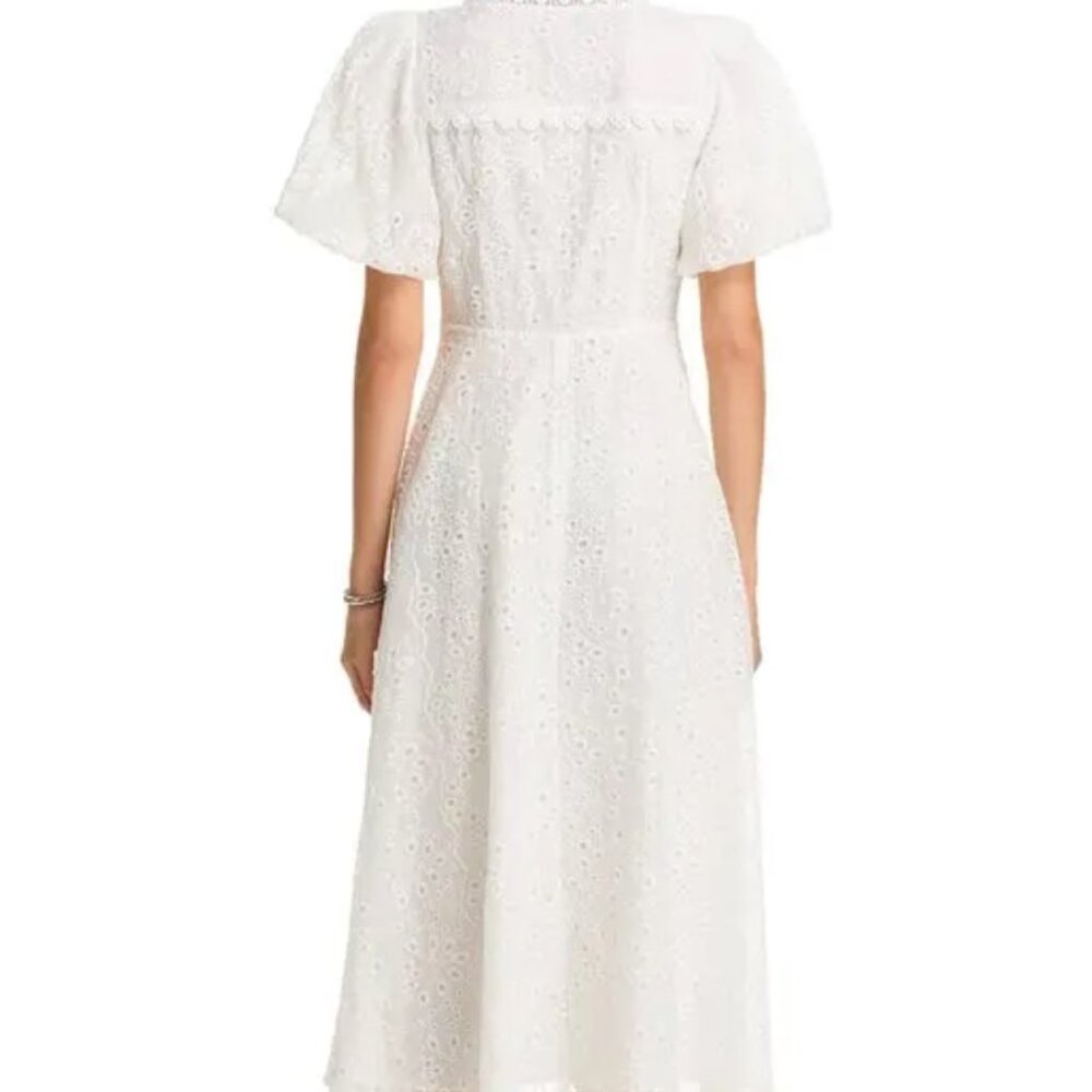 AQUA Lace Trim Eyelet Midi Dress L - Picture 2 of 6